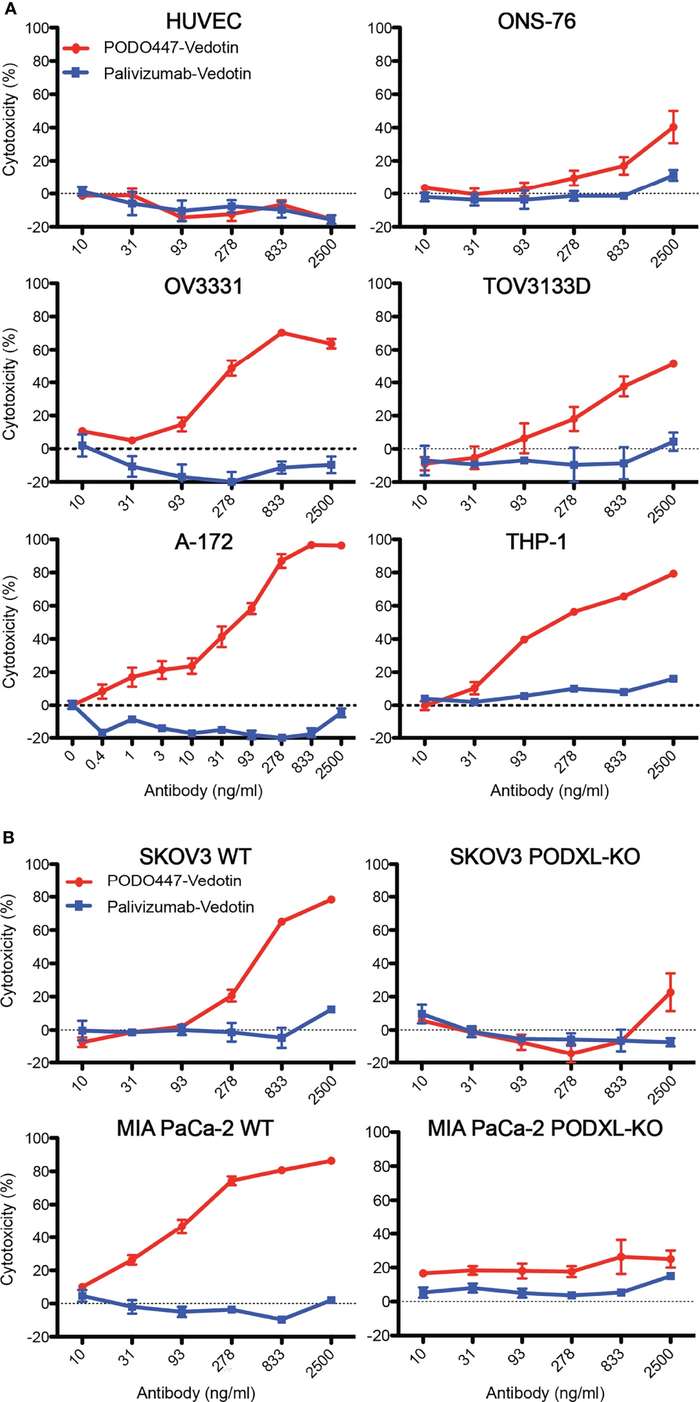 In vitro cytotoxicity and selectivity analysis of PODO447-Vedotin.