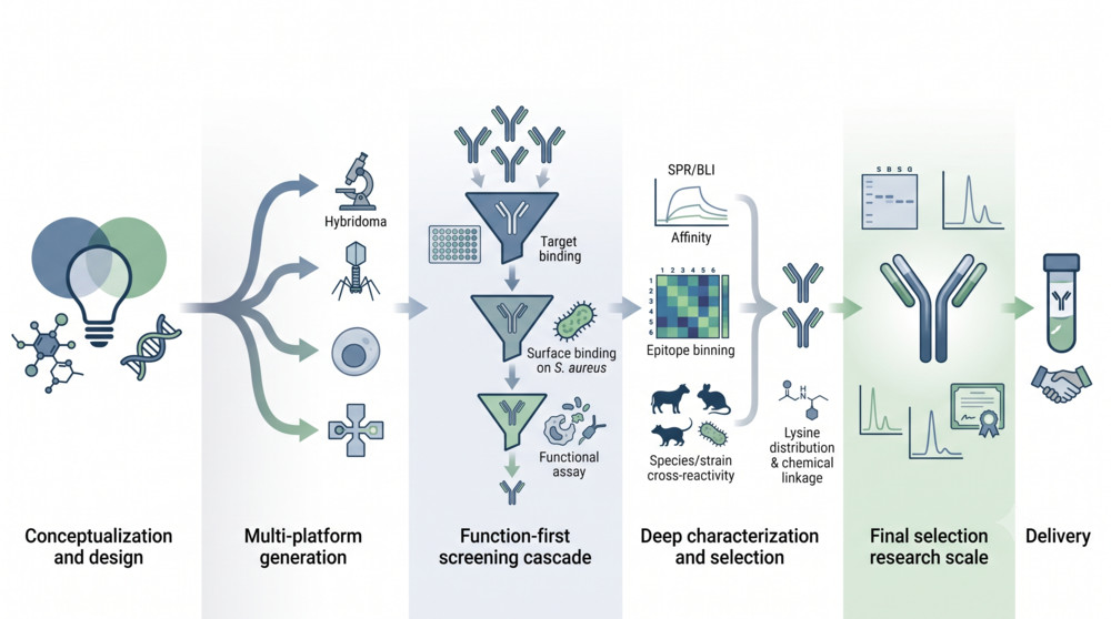 Integrated workflow for S. aureus antibody discovery and AAC development