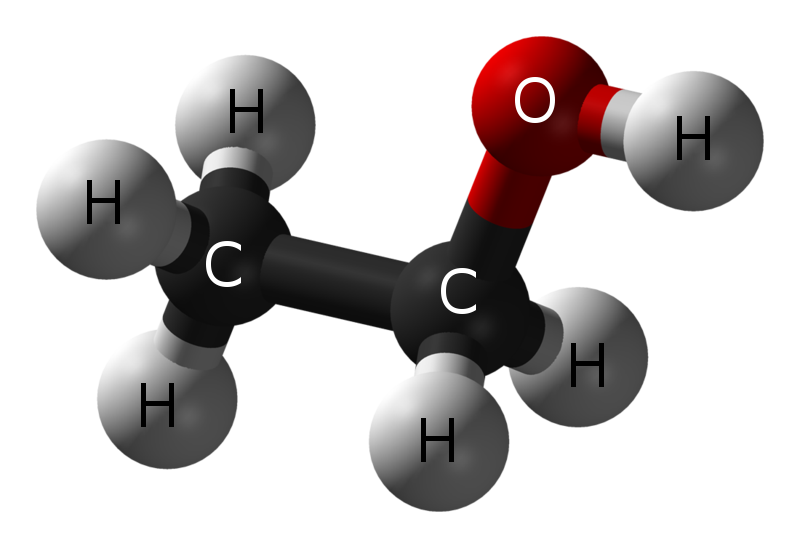 Ethanol consists of two carbons, six hydrogens, and one oxygen.
