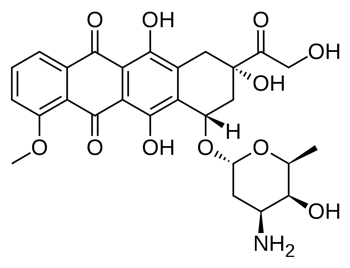 The chemical structure of Doxorubicin.