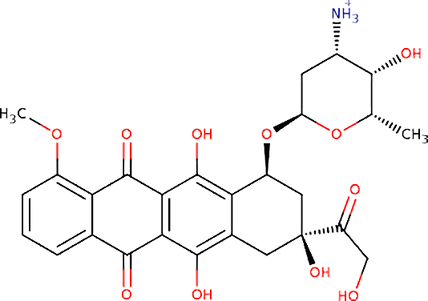 The chemical structure of doxorubicin.