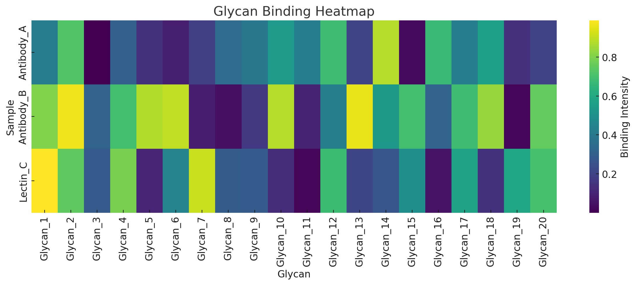 Fig.2 Representative Glycan Binding Heatmap for Interaction Profiling. (Creative Biolabs Original)