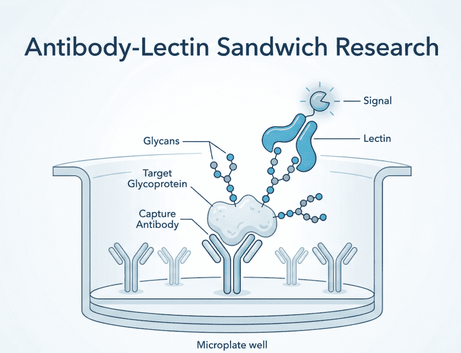 Fig.1 The principle of the antibody-lectin sandwich assay. (Creative Biolabs Original)