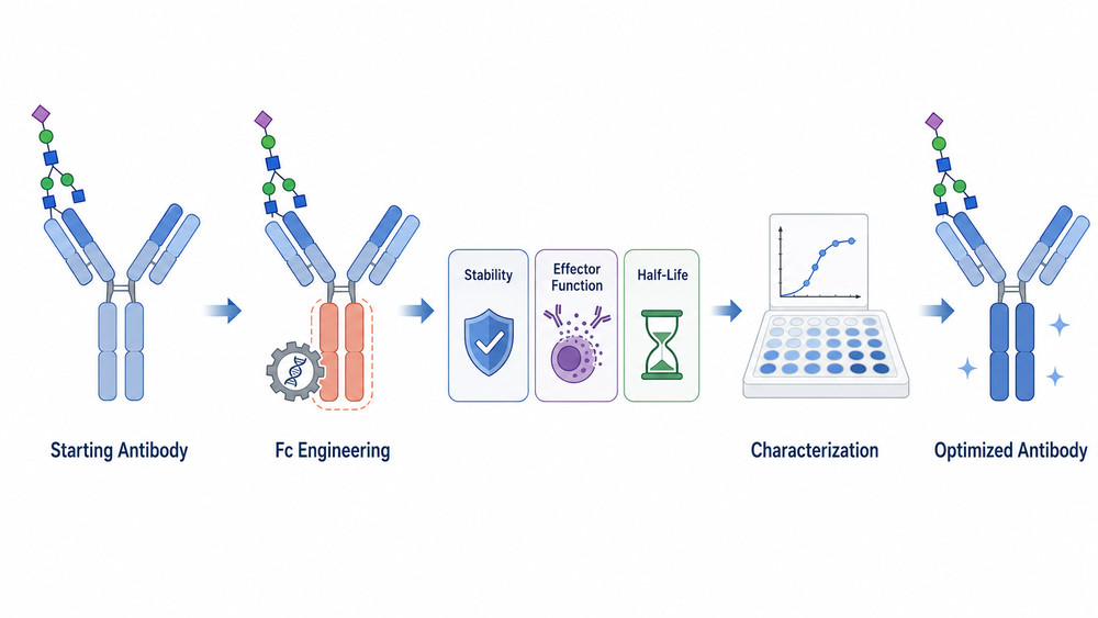 Anti-glycan antibody Fc engineering workflow showing Fc modification and antibody optimization process. (Creative Biolabs Original)