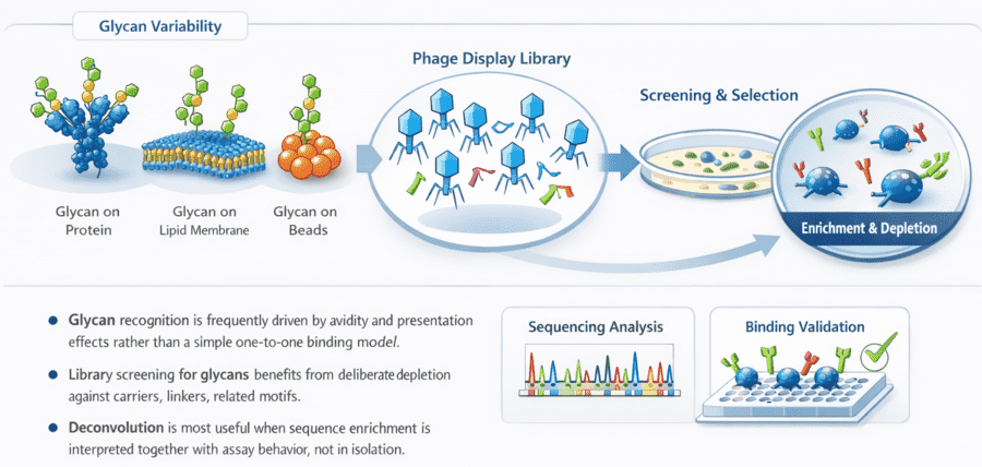 Fig.1Scientific overview image for phage display screening for anti-glycan antibodies. (Creative Biolabs Original)