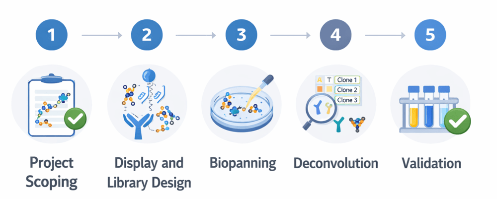 Fig.2 Workflow image for phage display screening for anti-glycan antibodies. (Creative Biolabs Original)