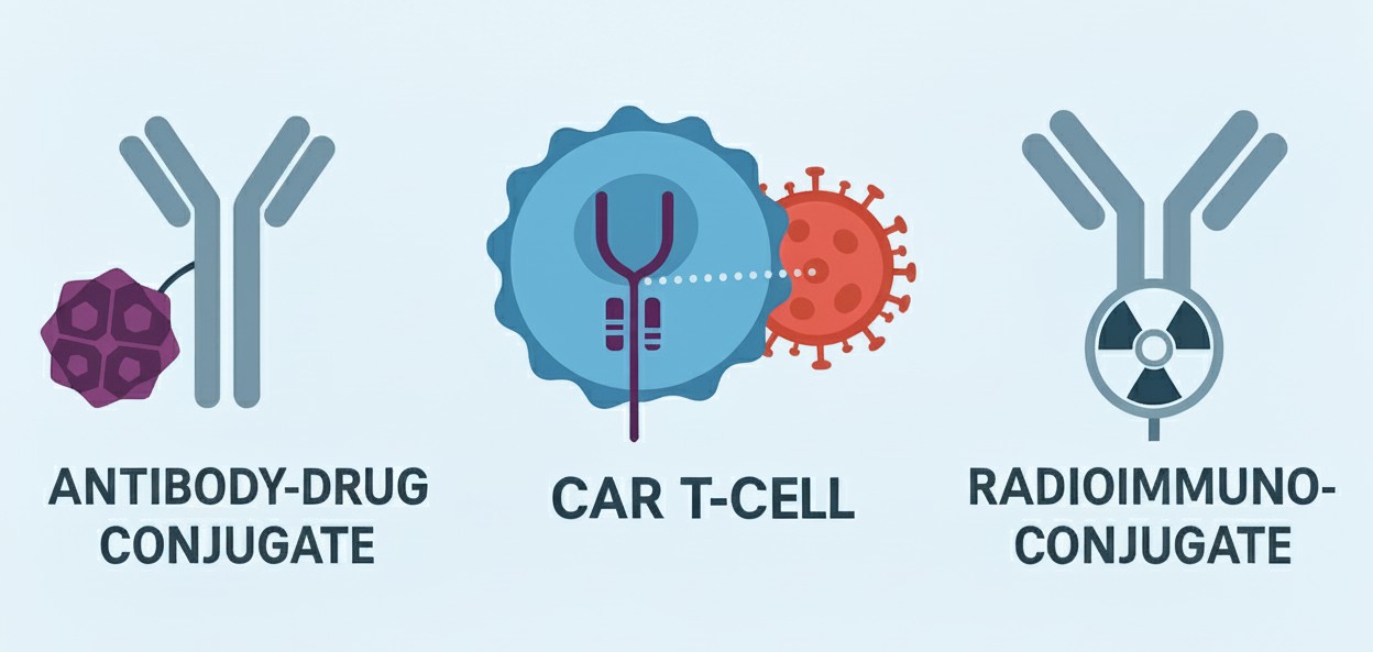 ADC, CAR T and RIC targeted cancer therapies. (Creative Biolabs Original) 