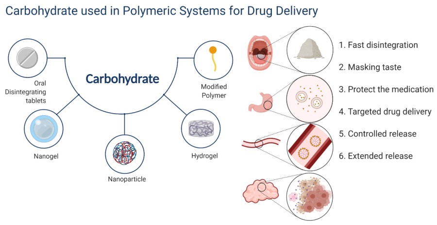 Figure 1. Carbohydrates used in polymeric systems for drug delivery. (OA Literature)