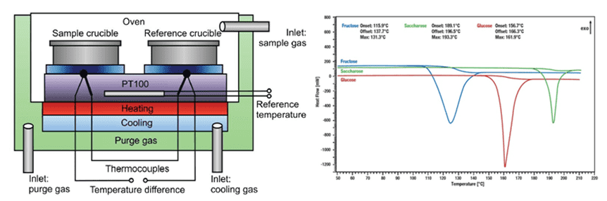 The schematic set up of Differential Scanning Calorimetry (DSC).