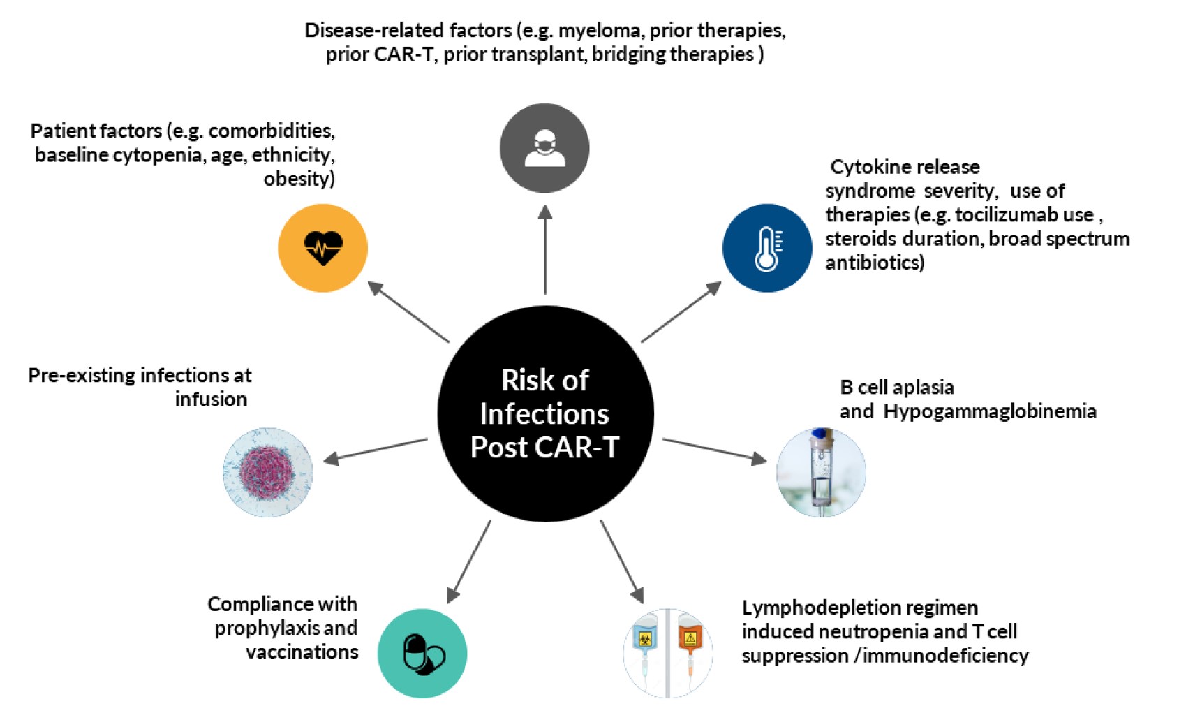 Fig.1 Factors Influencing Post CAR-T Infection Risk. (OA Literature)