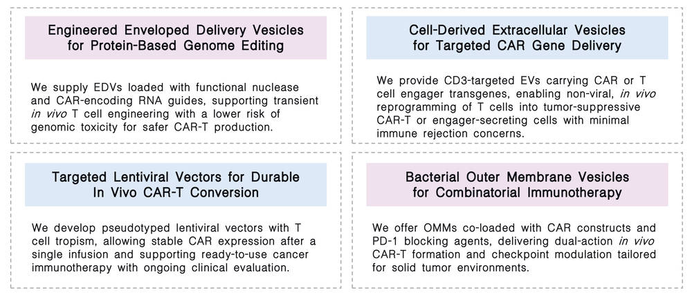 Featured services of in vivo CAR-T development service with genome editing delivery vesicle technology at Creative Biolabs. (Creative Biolabs Original)