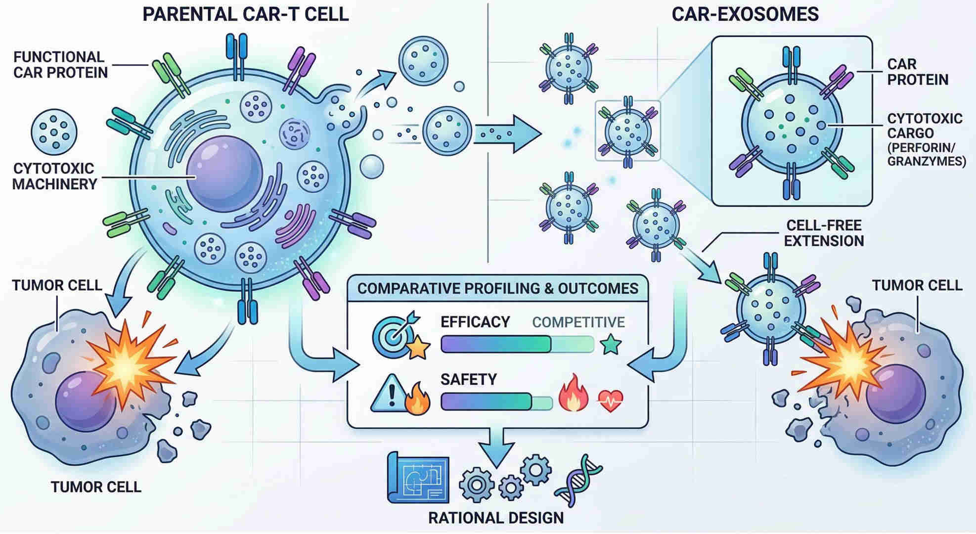 Fig.1 Mechanistic and functional comparison of CAR-exosomes and parental CAR-T cell therapies. (Creative Biolabs Original)