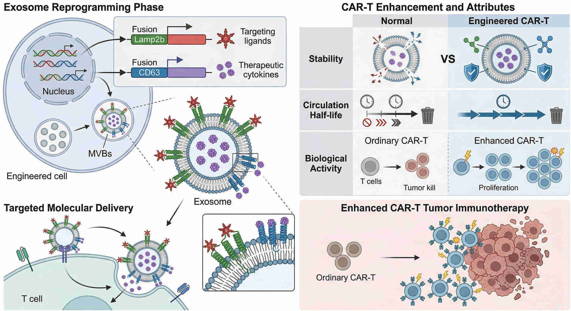 Fig.1 CAR-T cytokine delivery via lamp2b & CD63-engineered exosome scaffolds. (Creative Biolabs Original)