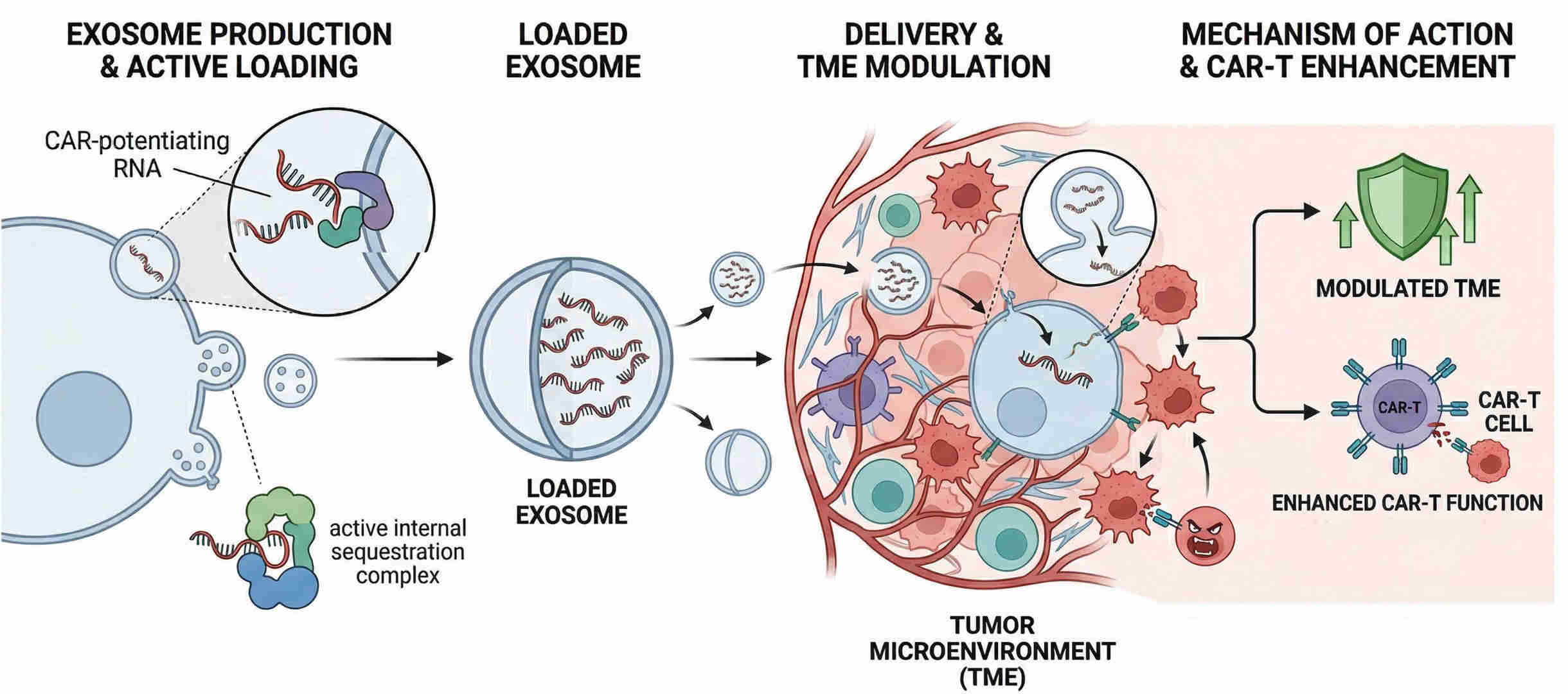 Fig.1 Active intracellular sequestration of CAR-T enhancing RNA using exo-load. (Creative Biolabs Original)