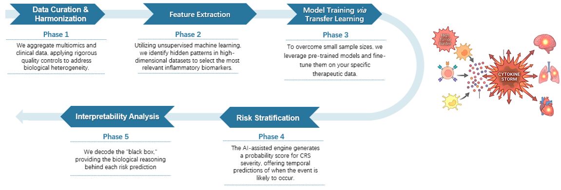 Workflow of AI-Assisted Cytokine Release Syndrome (CRS) Risk Modeling Service. (Creative Biolabs Original)