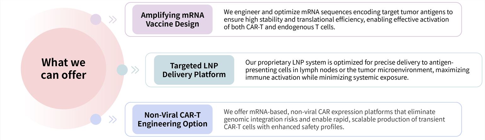 Featured services of antigen-amplifying mRNA vaccine & CAR-T development service for solid tumor targeting. (Creative Biolabs Original)