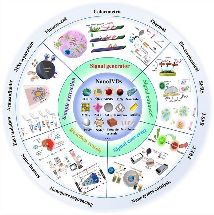 The crucial roles of nanomaterials in nanotechnology-based in vitro diagnostics (nanoIVDs).