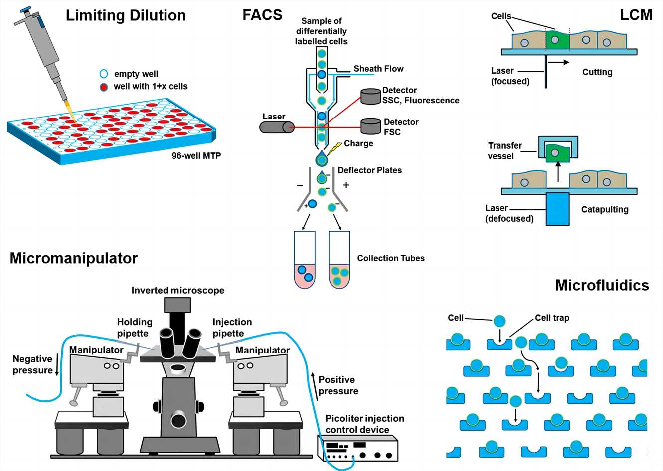 Fig.7 Single cell isolation techniques. (Gross, et al., 2015)