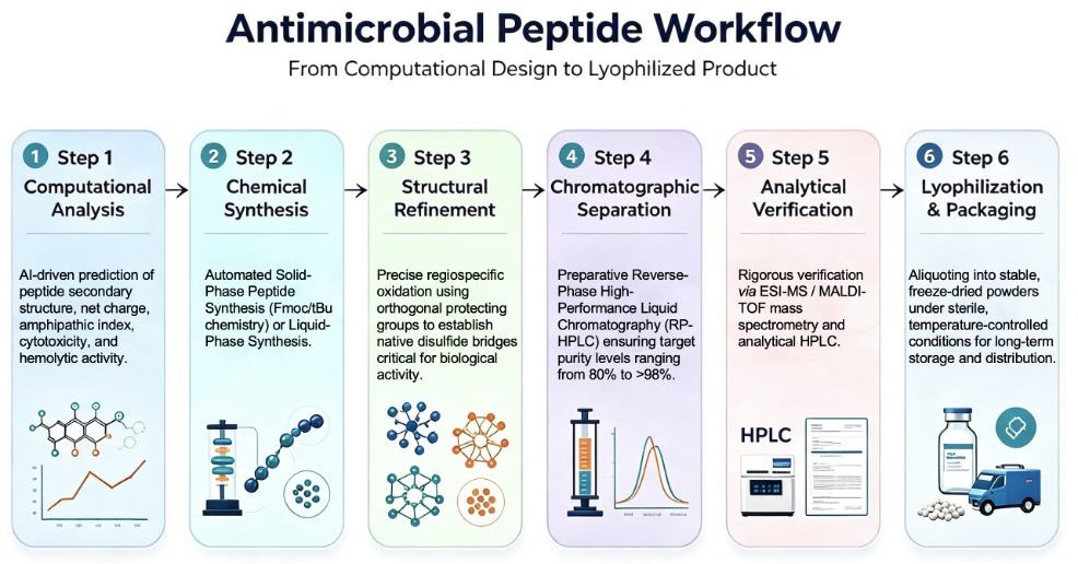 Workflow of Antimicrobial Peptide Synthesis. (Creative Biolabs Original)