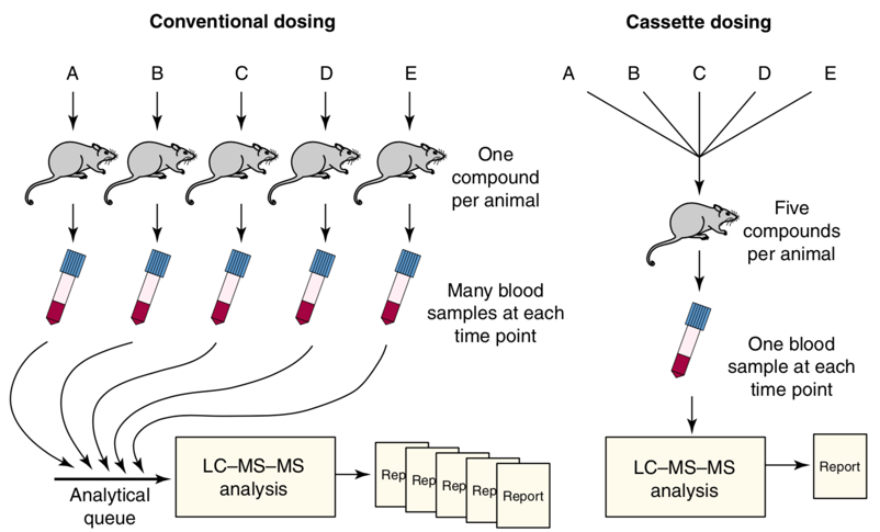 Conventional dosing versus cassette dosing in the pharmacokinetic screening of five compounds. 