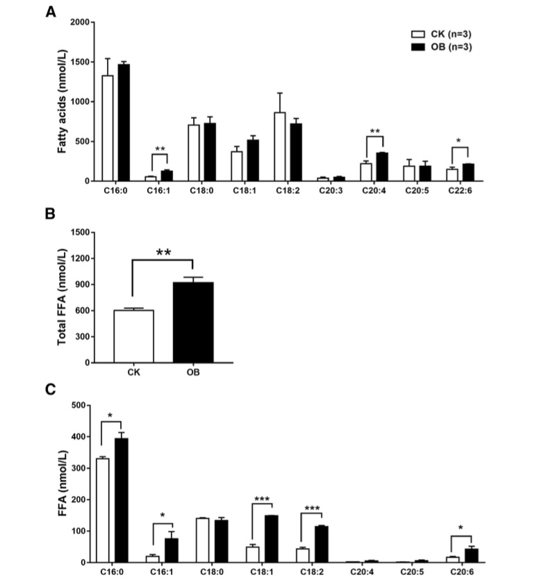 Fig. 1 Images showing levels of plasma fatty acid compositions and free fatty acids in monkeys.