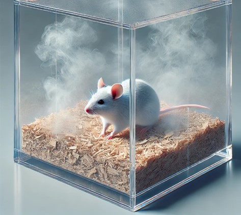 The laboratory mouse inside the smoking chamber. (Creative Biolabs AI)