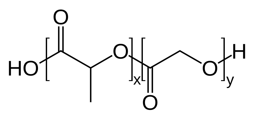 The structural formula of poly(lactic-co-glycolic acid).