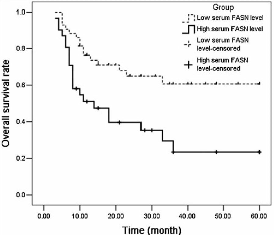 Higher serum FASN levels in CRC patients had lower survival rates