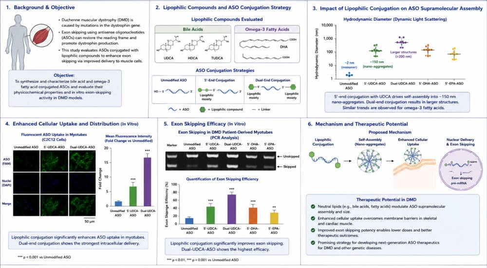 Figure 2. Exon skipping using lipophilic ASO conjugates in DMD. (Creative Biolabs Original)