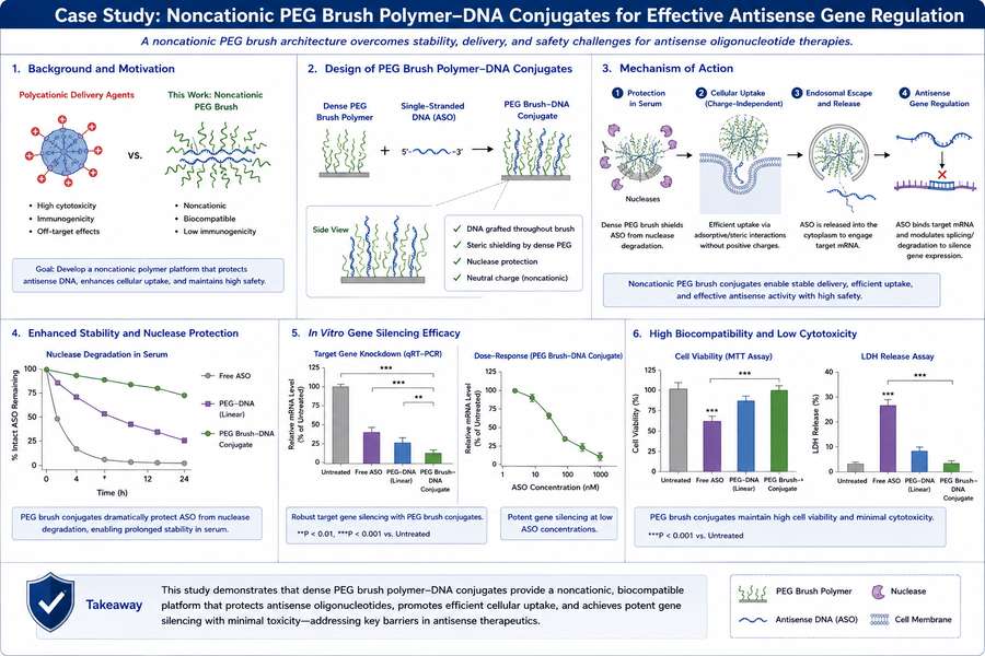 Figure 2. PEG brush polymer-DNA conjugates for antisense gene regulation. (Creative Biolabs Original)
