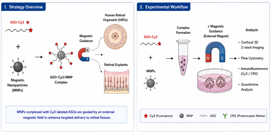 Figure 2. Magnetic-guided delivery of Cy3-labeled ASOs to retinal explants and organoids. (Creative Biolabs Original)