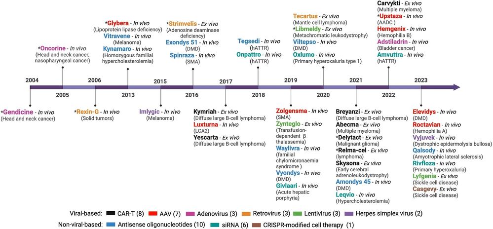 Figure 1. Overview of approved gene therapies and delivery systems.