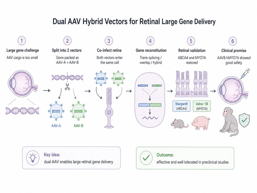 Figure 2. Hybrid dual AAV vectors for large gene delivery to the retina.