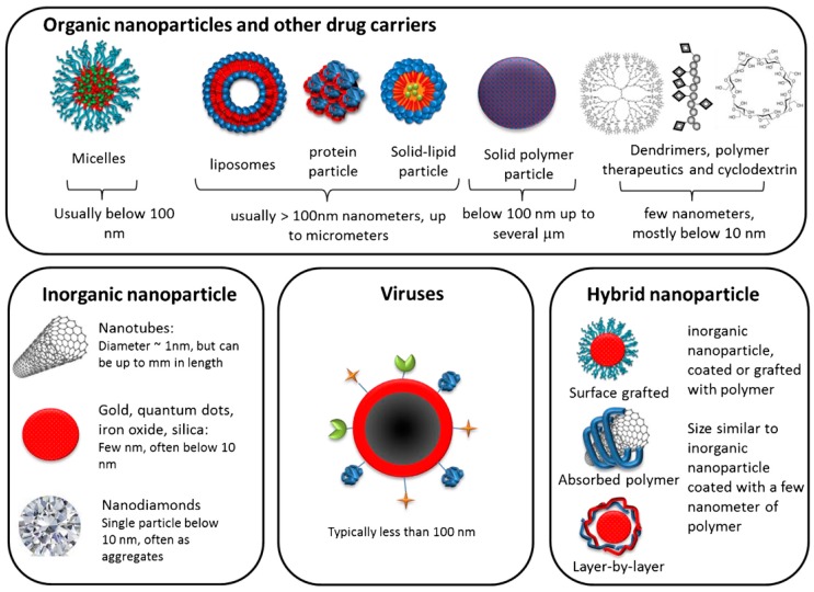 Nanoparticle illustrations that exist in both organic and inorganic.
