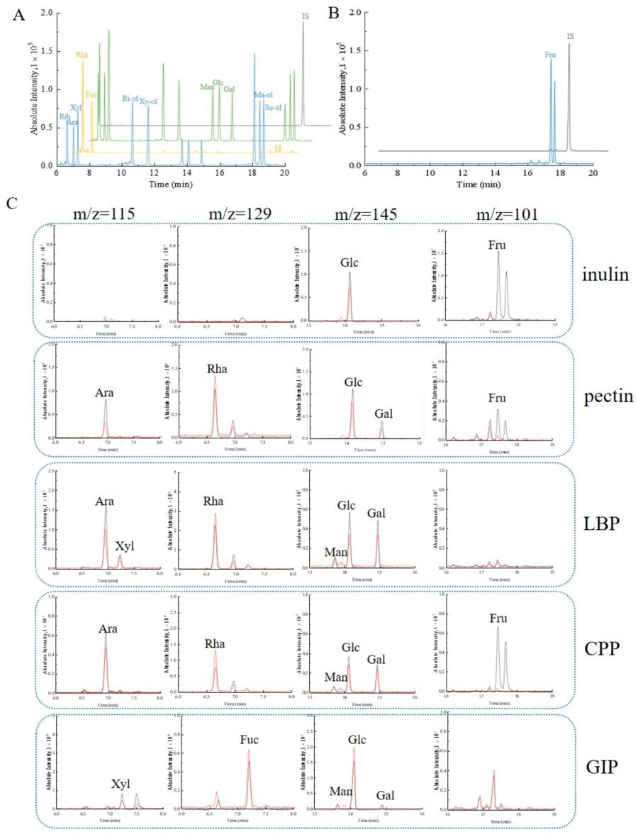 Fig.2 Analysis of monosaccharide composition in natural polysaccharides via GC-MS.