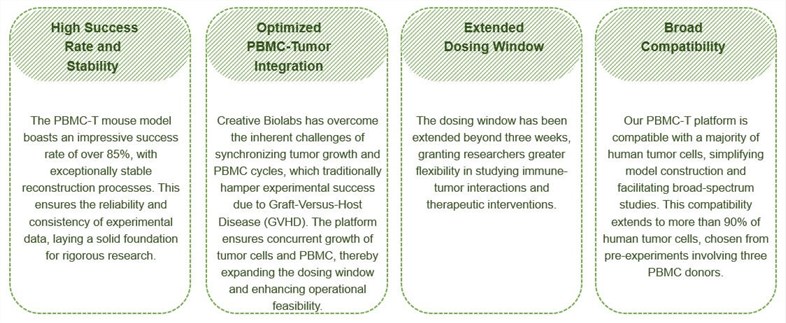 Highlights of Creative Biolabs’ human PBMC-T mouse model. (Creative Biolabs Original)