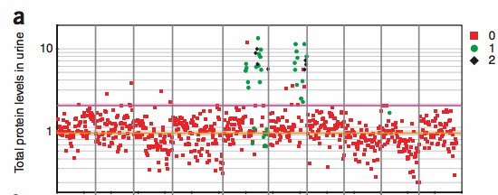 The correlation of urinary total protein with glomerular injury.