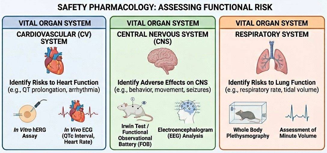 Fig.1 An overview of evaluating the safety pharmacology of small molecule drugs. (AI Created)