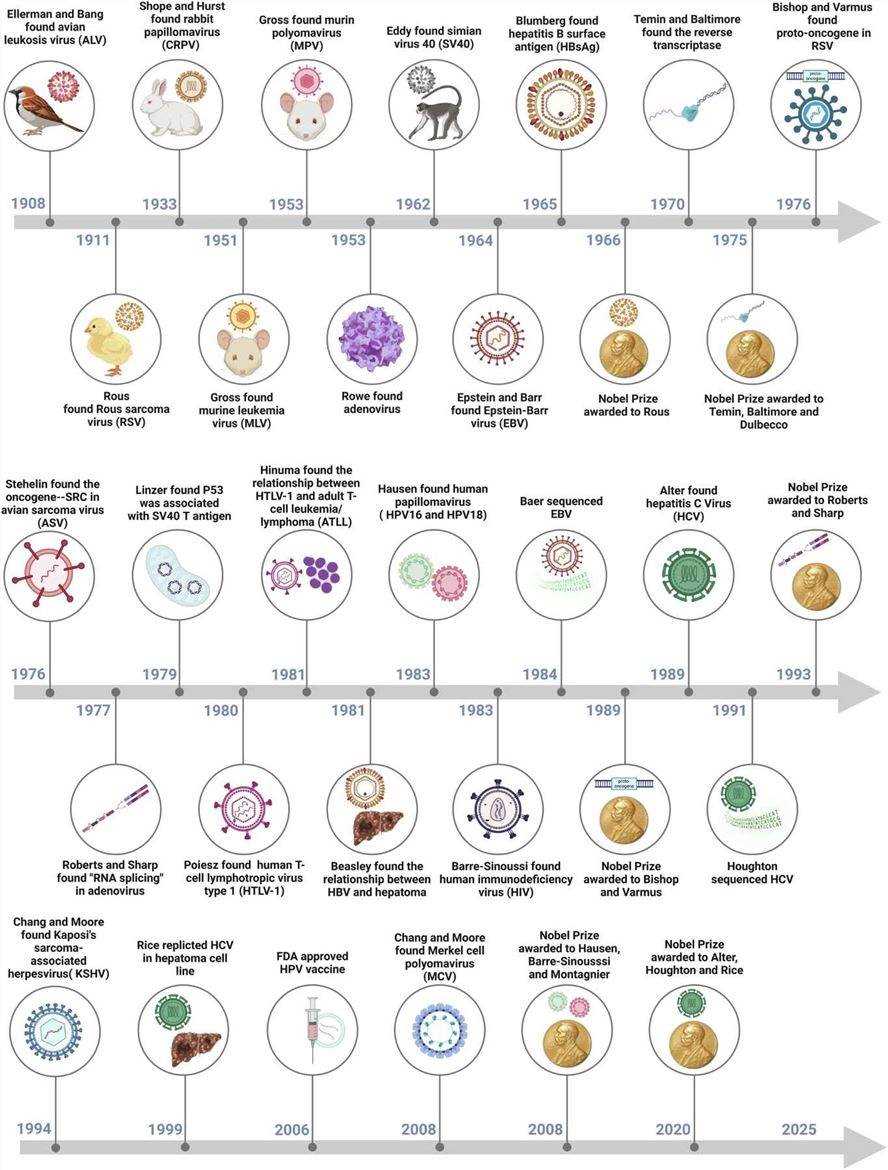 Fig.1 A historical journey of discovery in viral oncogenesis. (OA Literature)