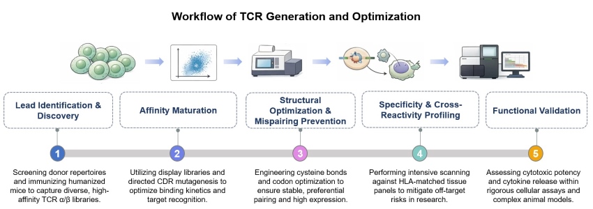 Core steps of TCR generation and optimization. (Creative Biolabs Original)