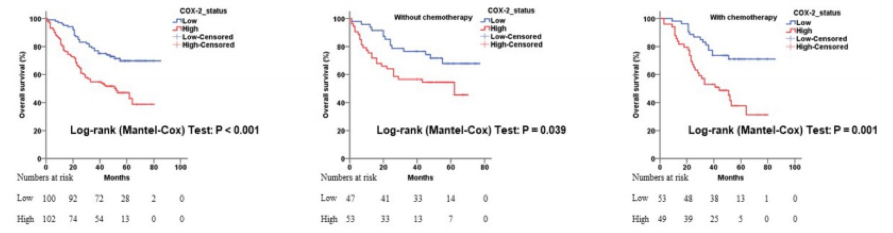 The influence of c-Myb and COX-2 expression for overall survival in CRC. (Xie, et al., 2019)