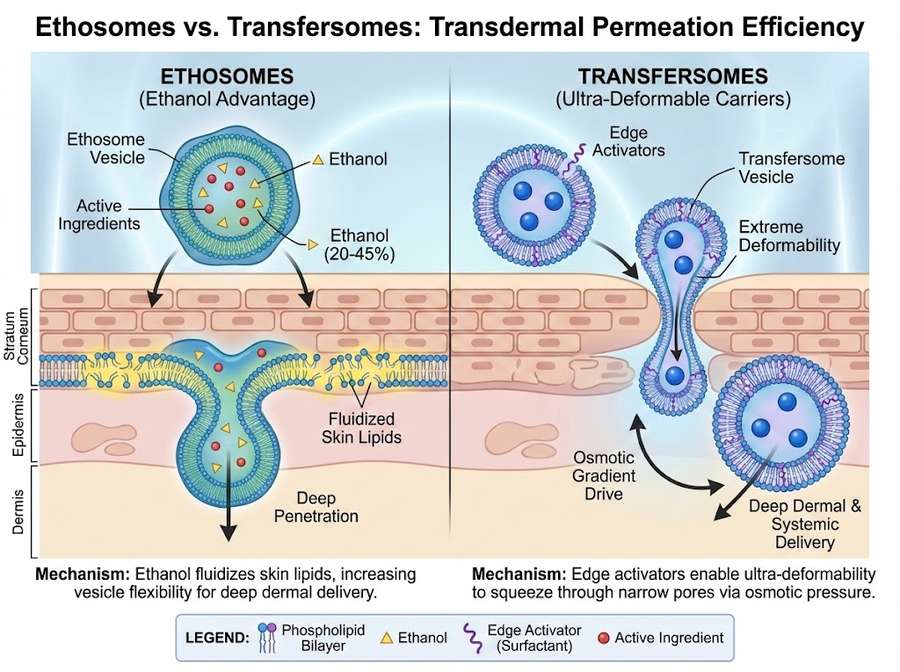 Ethosomes vs Transfersomes Structure and Permeation