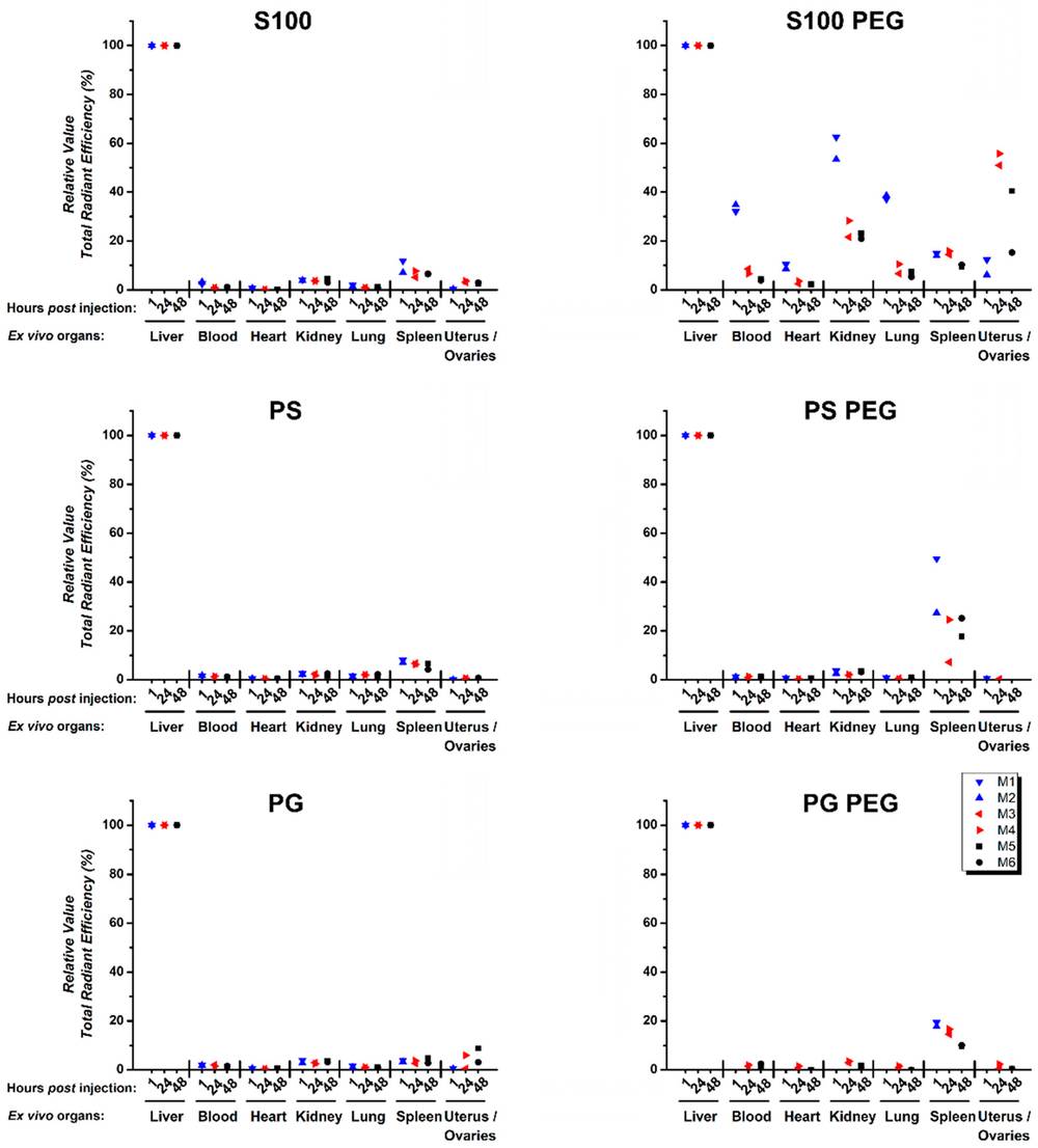 Ex-vivo biodistribution of DiR-labeled PG- and PEG-enriched liposomes in mouse organs. (Creative Biolabs Authorized)