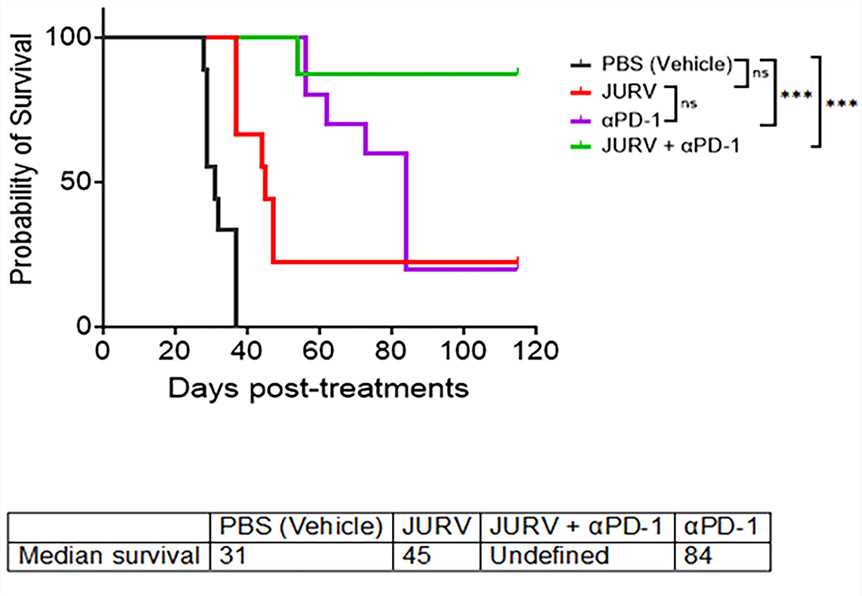 Kaplan-Meier survival curves illustrate the survival probability of mouse models treated with different means. (OA Literature)