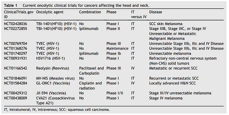 Oncolytic Virotherapy Development for Head and Neck Cancer