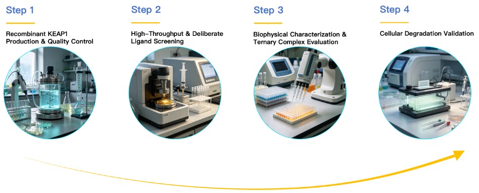 Workflow of KEAP1 based Protein Degrader Ligand Screening Service. (Creative Biolabs Original)