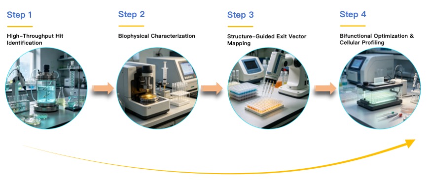 Workflow of KLHL41 based Protein Degrader Ligand Screening Service. (Creative Biolabs Original)