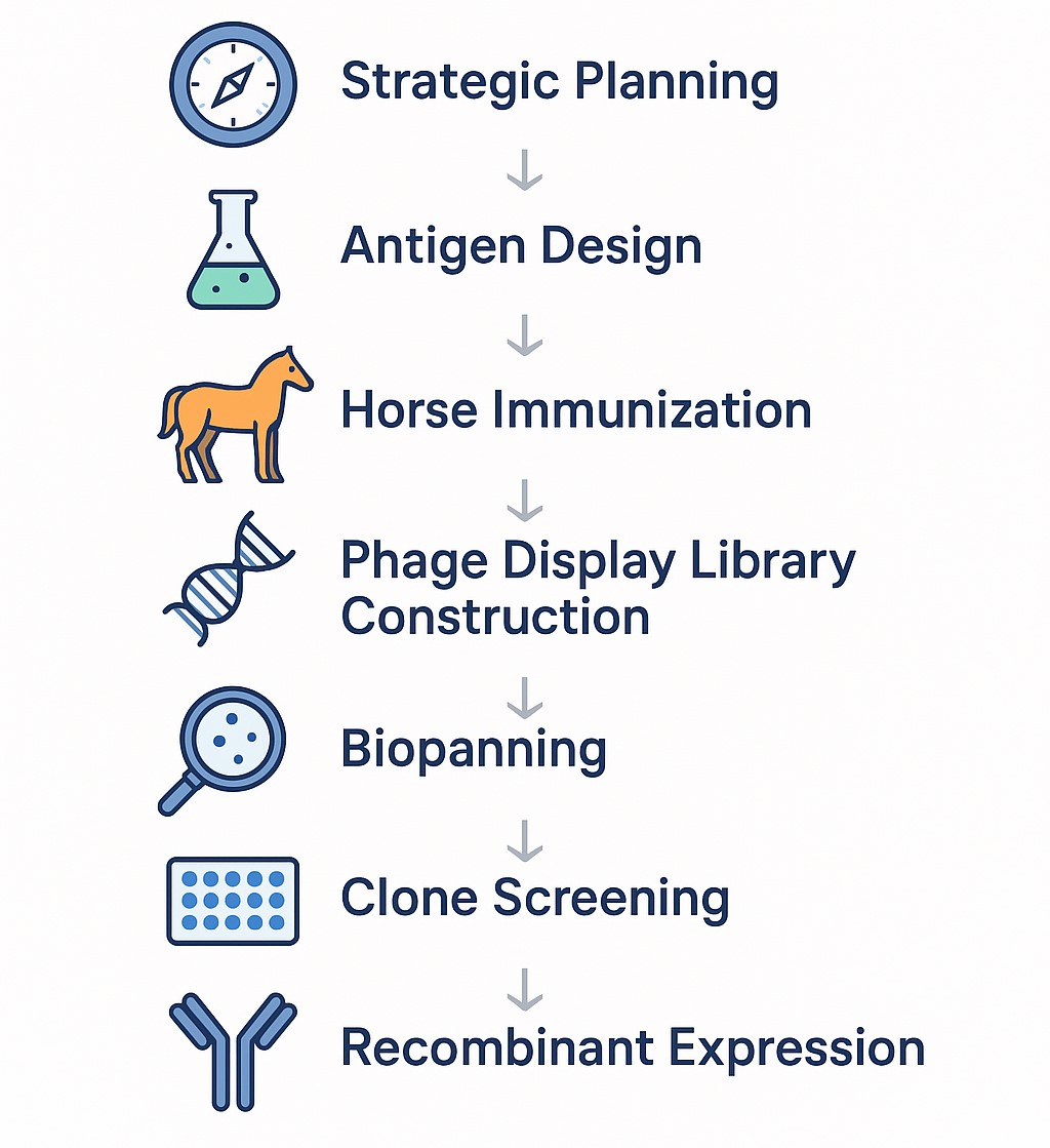Fig.1 Development Workflow for Horse MAbs. (Creative Biolabs AI)