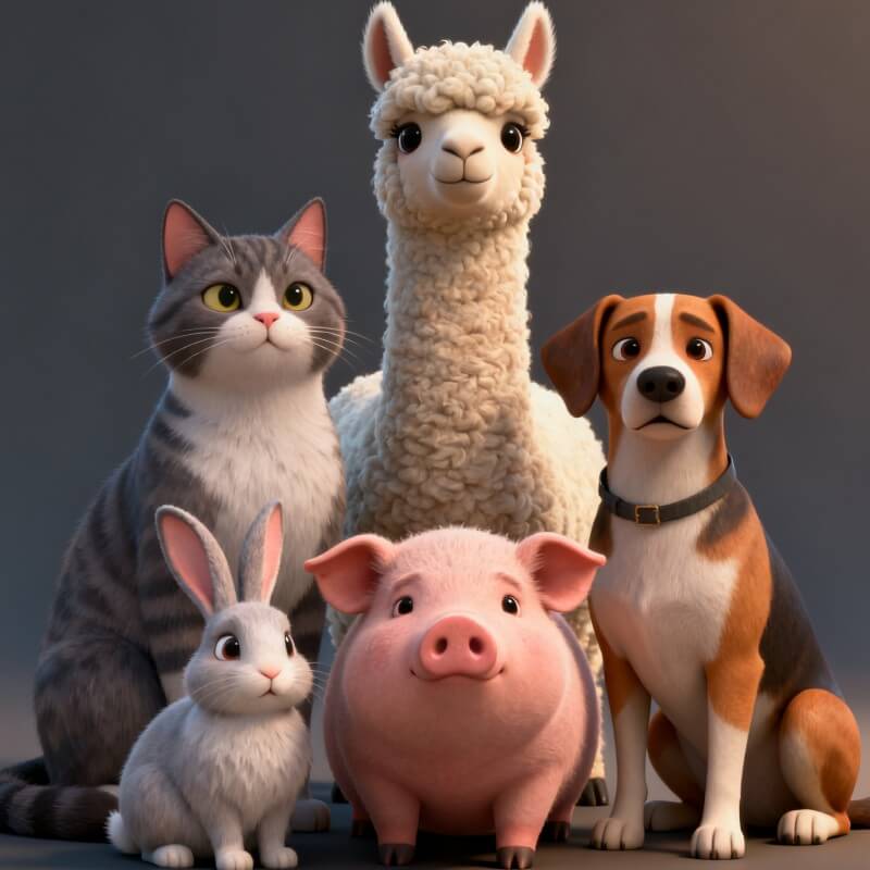 Fig.3 Images containing cats, alpacas, pigs, rabbits, and dogs. (Creative Biolabs AI)