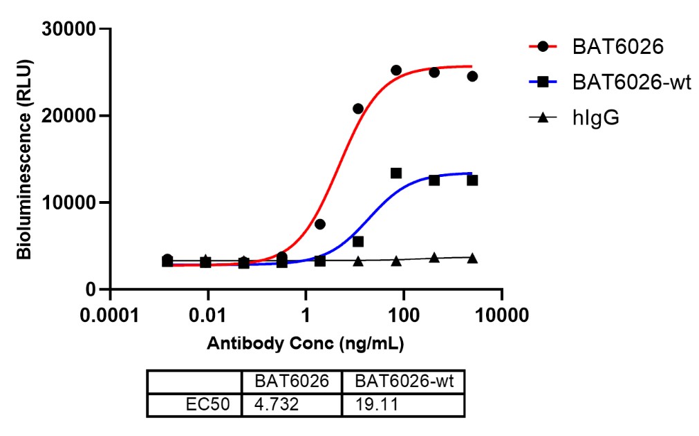 Fig.3 Enhanced ADCC activity of human anti-OX40 antibody examined using cell-based function assays. (Liang, et al., 2023)